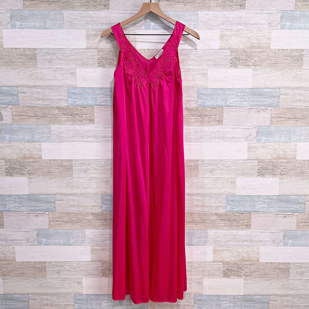 Vanity Fair Vintage Lace Satin Peignoir Night Gown Pink Womens Medium Petite PM